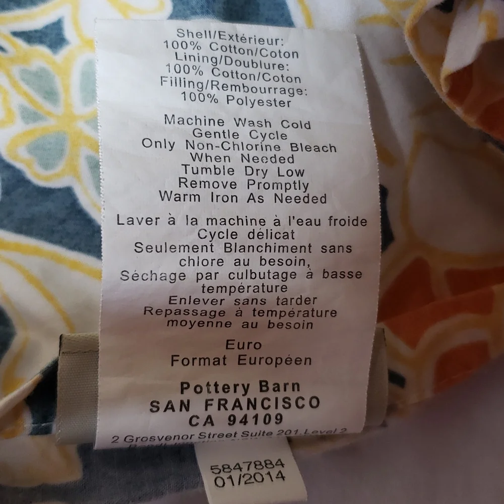 Pottery Barn MAGGIE Quilted Floral Euro Pillow Sham 26x26